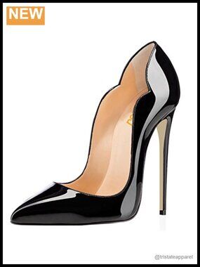 FSJ Women's Pointed Toe Stiletto High Heel Pumps – Faux Leather Dress Shoes